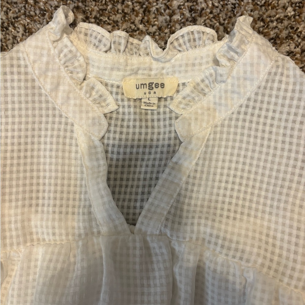 Umgee Cream Gingham Ruffle Dress